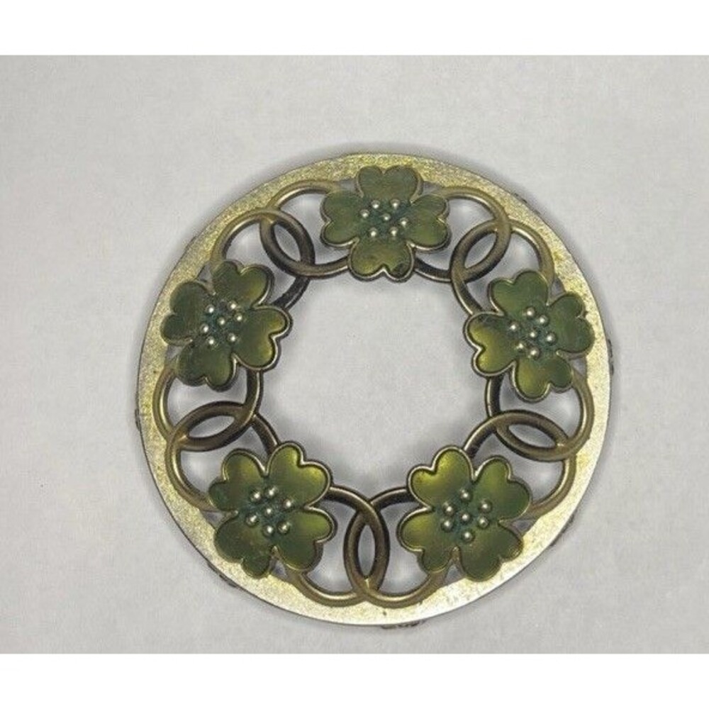 Irish Shamrock Enamel Candle Topper St Patrick’s Day 3.25 Diameter 4 Leaf Clover